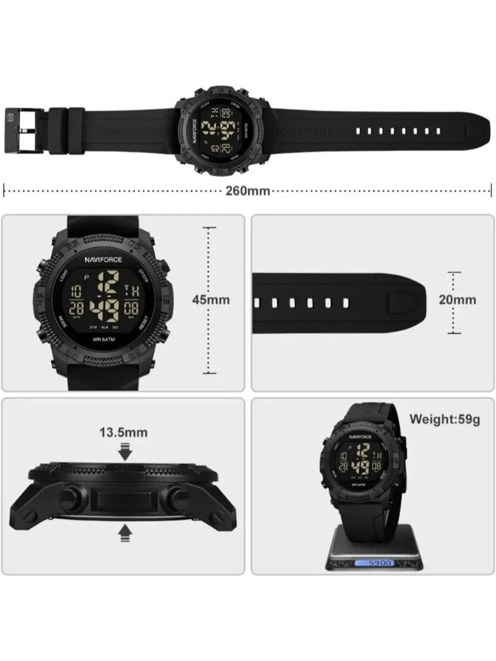 Unisex Black Analog Quartz Rubber Strap Sports Waterproof Digital Wrist Watch